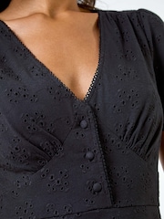 Roman Black Embroidered 100% Cotton Stretch Jersey Dress - Image 6 of 6