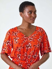 Roman Orange Floral Print Pocket Detail Belted Playsuit - Image 4 of 5