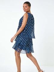Roman Blue Shimmer Foil Print Tiered Dress - Image 3 of 5