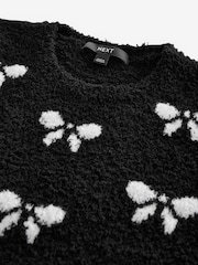 Black White Short Sleeve Crew Neck Bow Knitted Jumper - Image 5 of 6