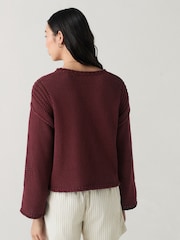 Burgundy Grey Graphic Roll Edge Stitch Detail Knitted Jumper - Image 4 of 7