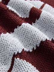 Burgundy Grey Graphic Roll Edge Stitch Detail Knitted Jumper - Image 7 of 7