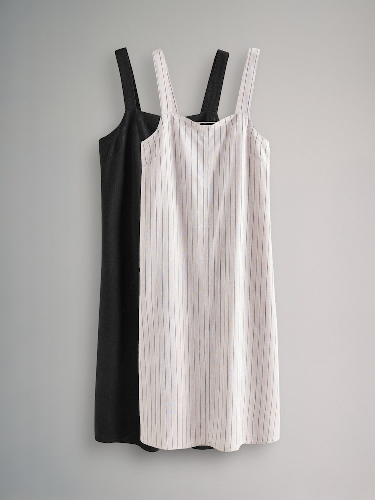 The Set Black/Ecru Stripe Dress 2 Pack with Linen - Image 2 of 13