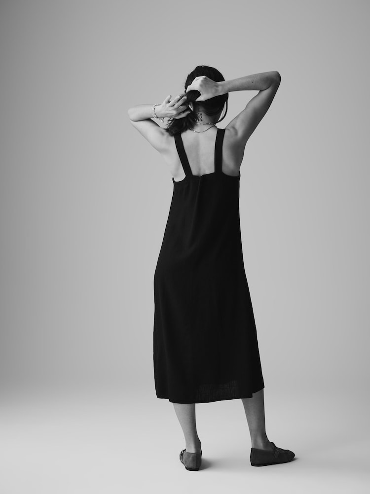 The Set Black/Ecru Stripe 2 Pack Midi Dress with Linen - Image 3 of 13