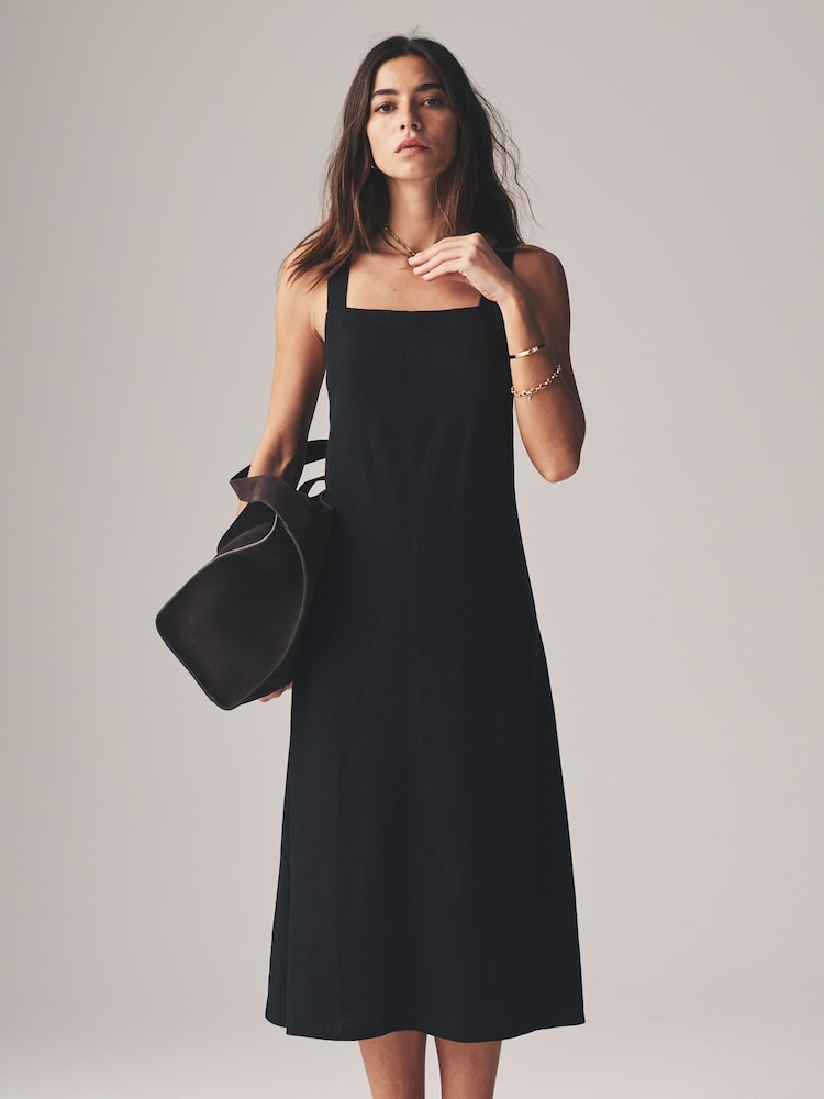The Set Black/Ecru Stripe 2 Pack Midi Dress with Linen - Image 4 of 13