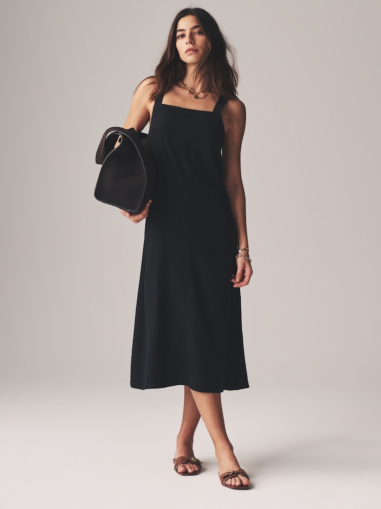 The Set Black/Ecru Stripe 2 Pack Midi Dress with Linen - Image 6 of 13