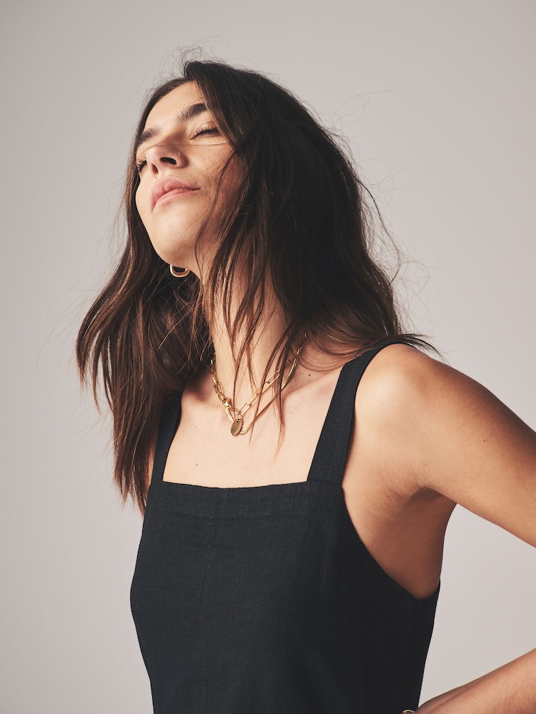 The Set Black/Ecru Stripe 2 Pack Midi Dress with Linen - Image 9 of 13