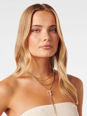 Forever New Gold Tone Signature Laurie Layered Tassel Stone Necklace - Image 1 of 5