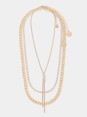 Forever New Gold Tone Signature Laurie Layered Tassel Stone Necklace - Image 2 of 5