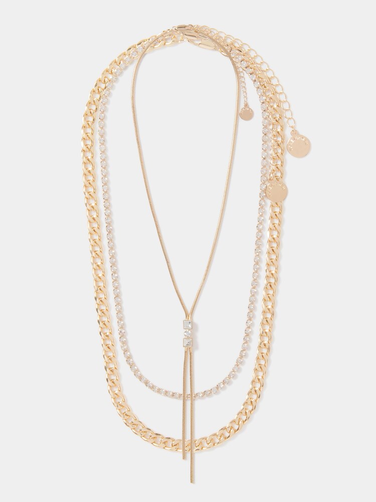 Forever New Gold Tone Signature Laurie Layered Tassel Stone Necklace - Image 2 of 5