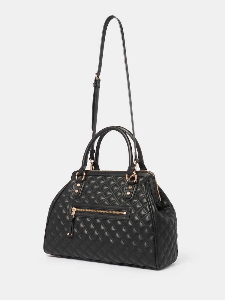 Forever New Black Signature Grace Quilted Tote Bag - Image 2 of 4