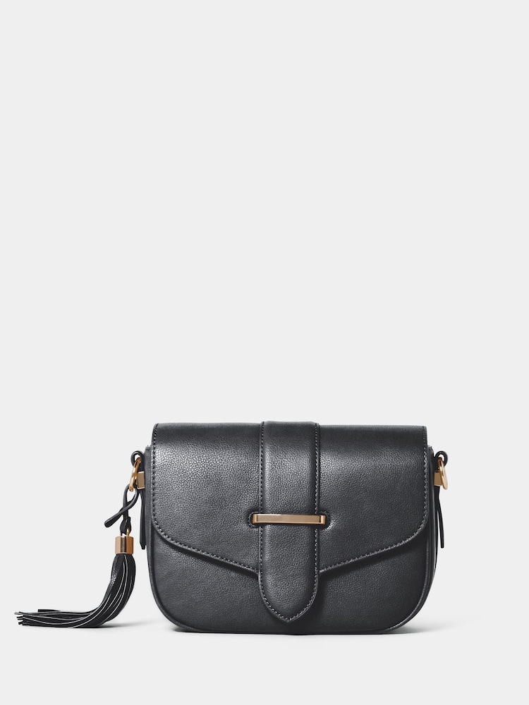 Forever New Black Signature Thea Tassel Saddle Bag - Image 1 of 4