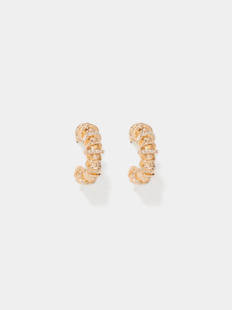 Forever New Gold Tone Signature Sakura Stone Swirl Hoop Earrings - Image 1 of 2
