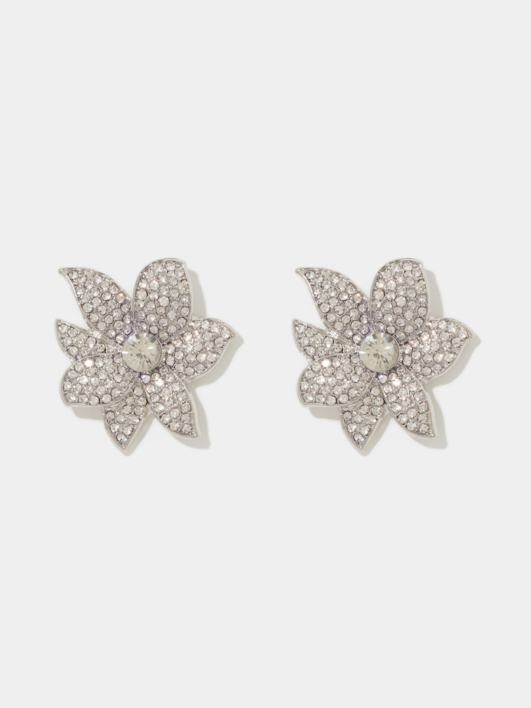 Forever New Silver Tone Signature Flo Flower Crystal Earrings - Image 1 of 2