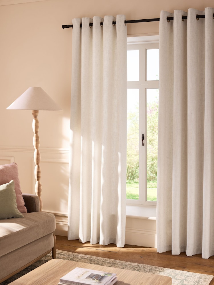 Natural Linen Blend Eyelet Lined Curtains - Image 1 of 5