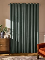 Green Linen Blend Eyelet Lined Curtains - Image 2 of 5