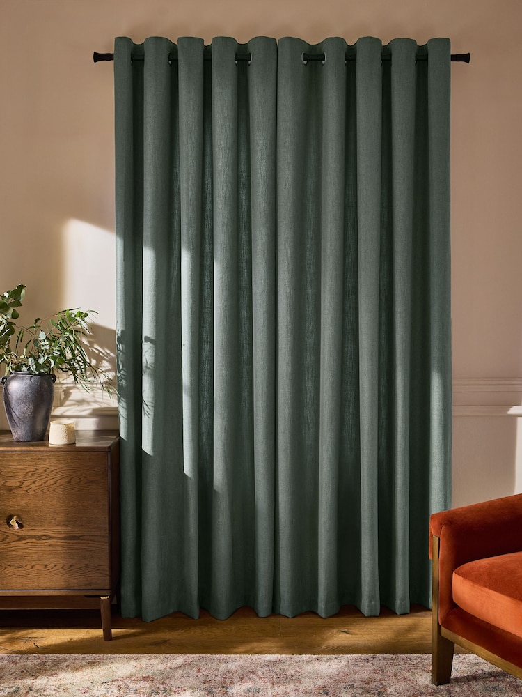 Green Linen Blend Eyelet Lined Curtains - Image 2 of 5