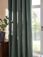 Green Linen Blend Eyelet Lined Curtains - Image 3 of 5