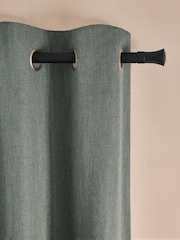 Green Linen Blend Eyelet Lined Curtains - Image 4 of 5