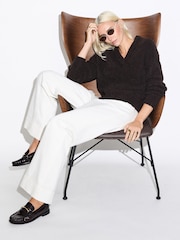 Chocolate Brown Boucle Long Sleeve V-Neck Knit Jumper with Wool - Image 2 of 4