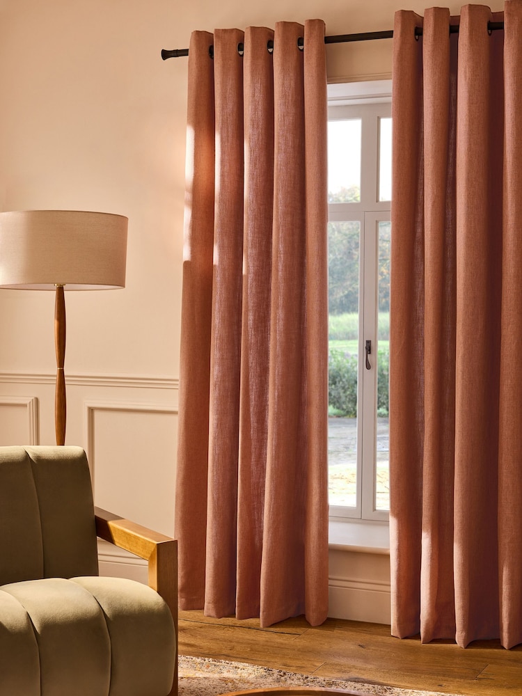 Rust Brown Linen Blend Eyelet Lined Curtains - Image 1 of 5