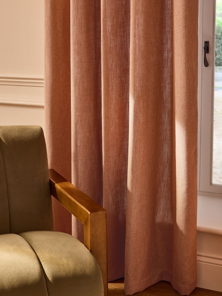 Rust Brown Linen Blend Eyelet Lined Curtains - Image 3 of 5