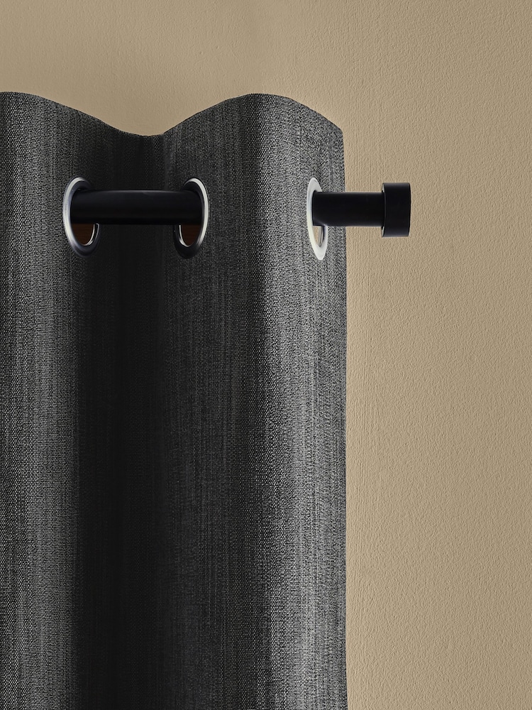 Charcoal Grey Matte Chenille Blackout/Thermal Eyelet Curtains - Image 5 of 7
