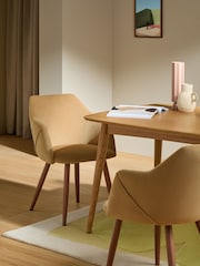 MADE.COM Set of 2 Soft Caramel Natural Velvet and Dark Legs Lule Arm Dining Chairs - Image 1 of 5
