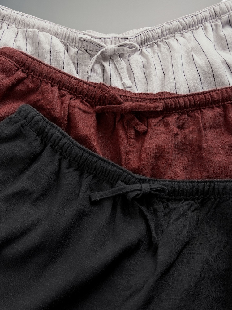 The Set Black/Brown/Ecru Stripe 2 Pack Pull On Shorts with Linen - Image 10 of 11