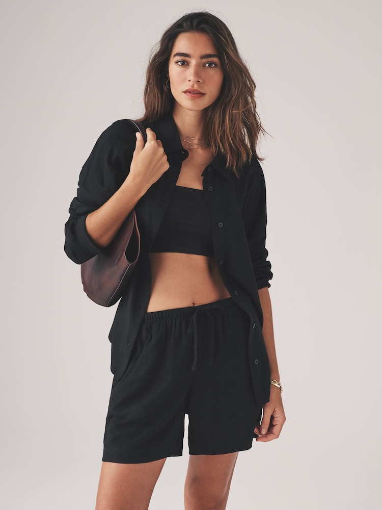 The Set Black/Brown/Ecru Stripe 2 Pack Pull On Shorts with Linen - Image 5 of 11
