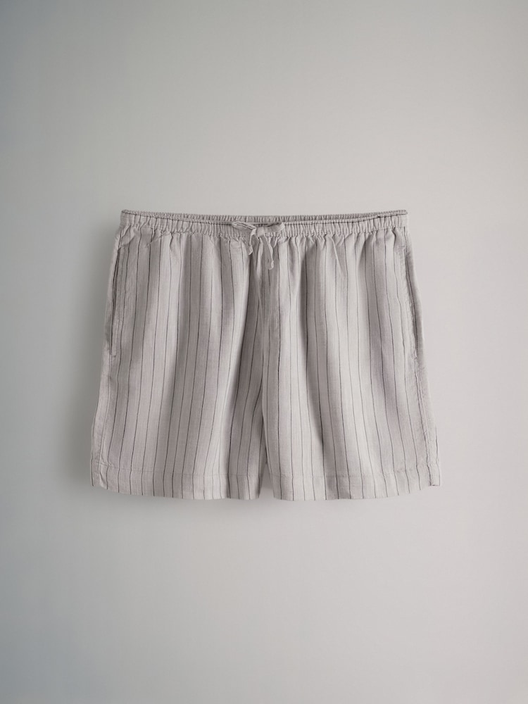 The Set Black/Brown/Ecru Stripe 2 Pack Pull On Shorts with Linen - Image 7 of 11