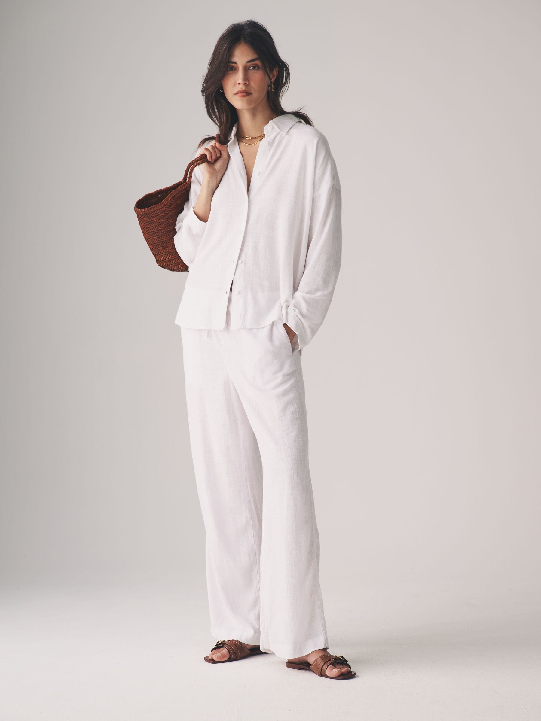The Set Black/White 2 Pack Wide Leg Pull On Trousers with Linen