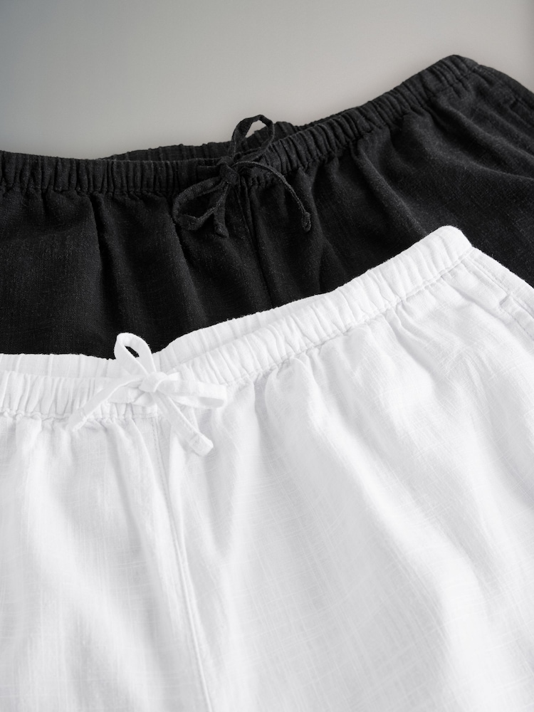 The Set Black/White 2 Pack Wide Leg Pull On Trousers with Linen - Image 10 of 11