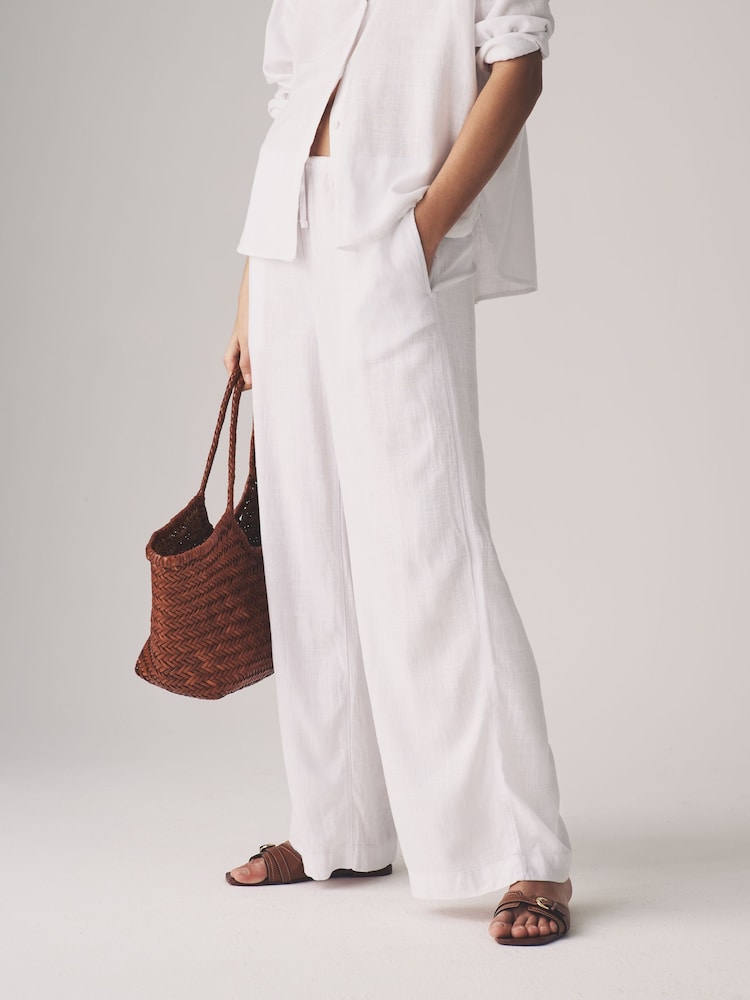 The Set Black/White 2 Pack Wide Leg Pull On Trousers with Linen - Image 3 of 11