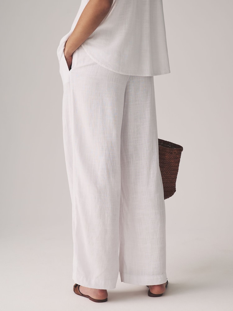 The Set Black/White 2 Pack Wide Leg Pull On Trousers with Linen - Image 4 of 11