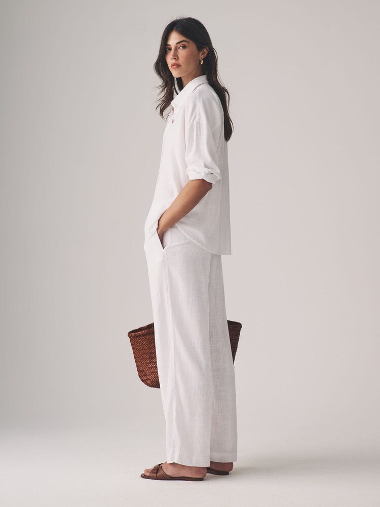 The Set Black/White 2 Pack Wide Leg Pull On Trousers with Linen