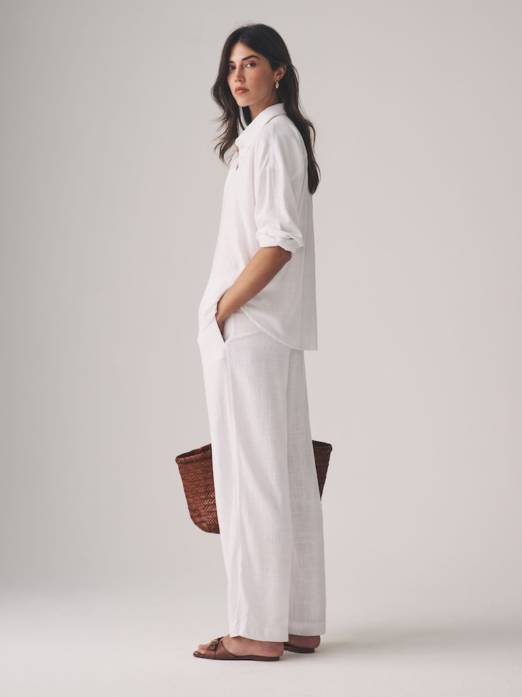 The Set Black/White 2 Pack Wide Leg Pull On Trousers with Linen - Image 5 of 11
