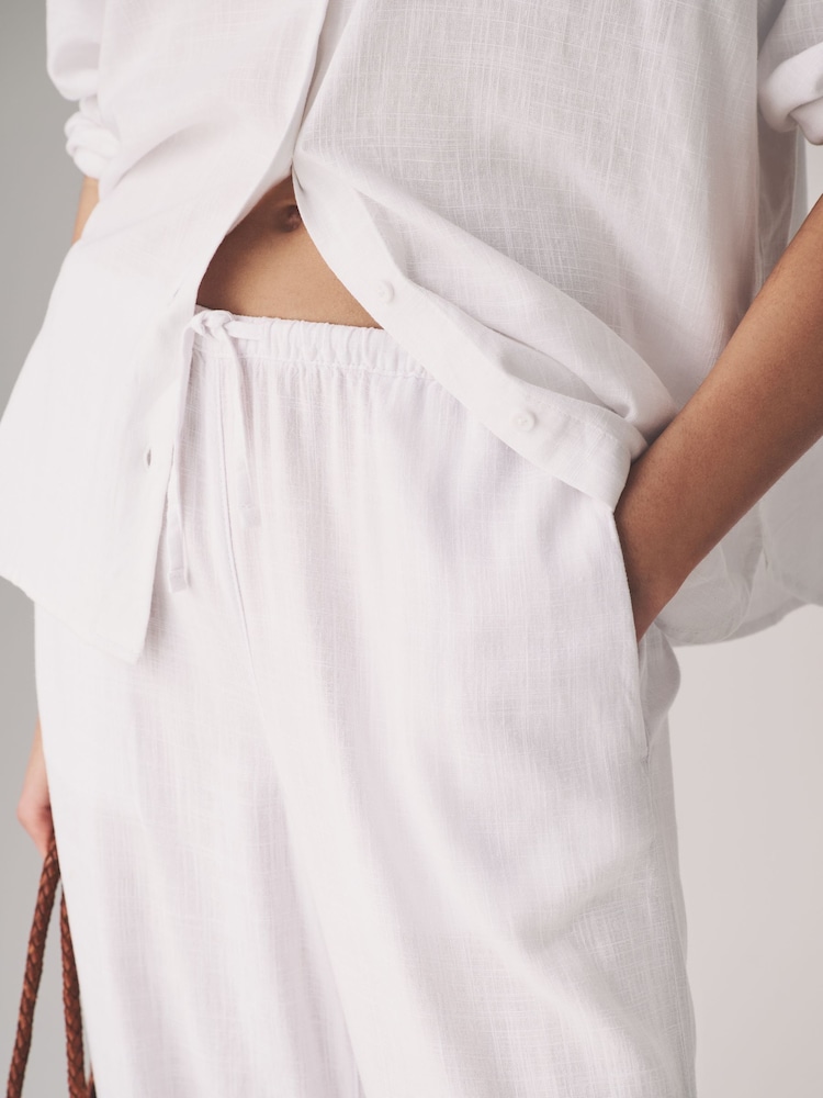 The Set Black/White 2 Pack Wide Leg Pull On Trousers with Linen - Image 7 of 11