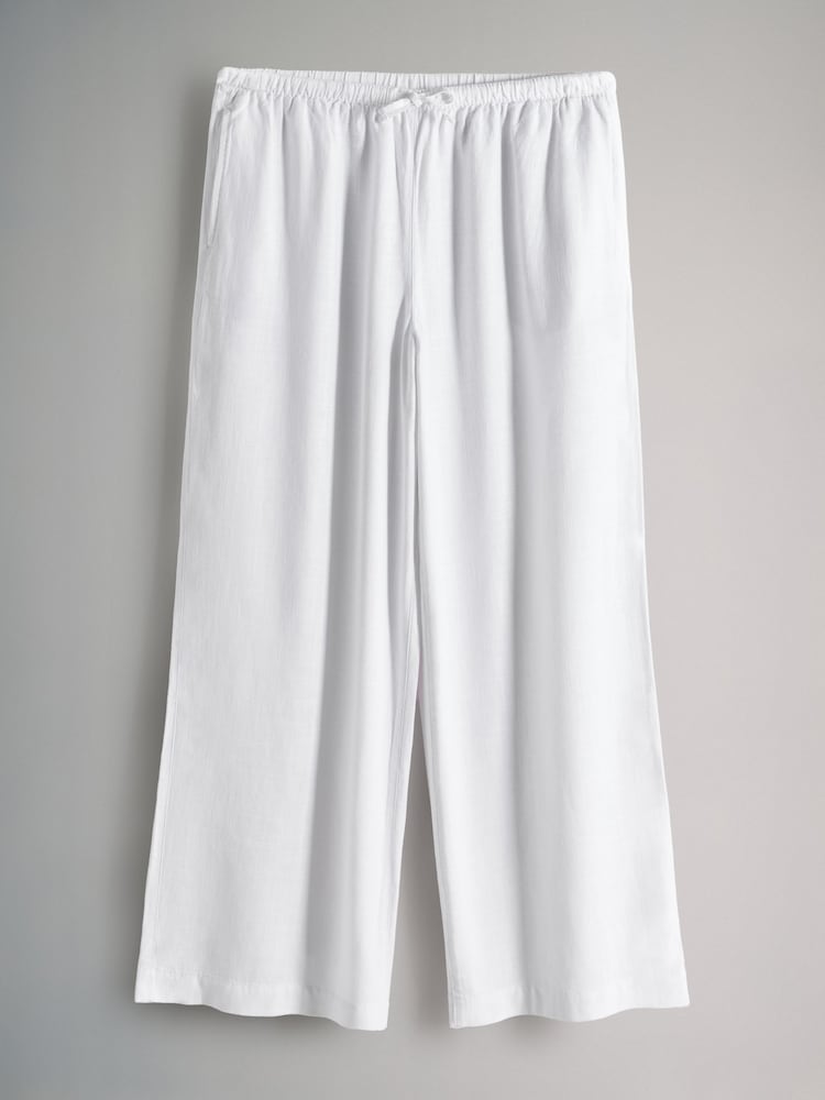 The Set Black/White 2 Pack Wide Leg Pull On Trousers with Linen - Image 8 of 11