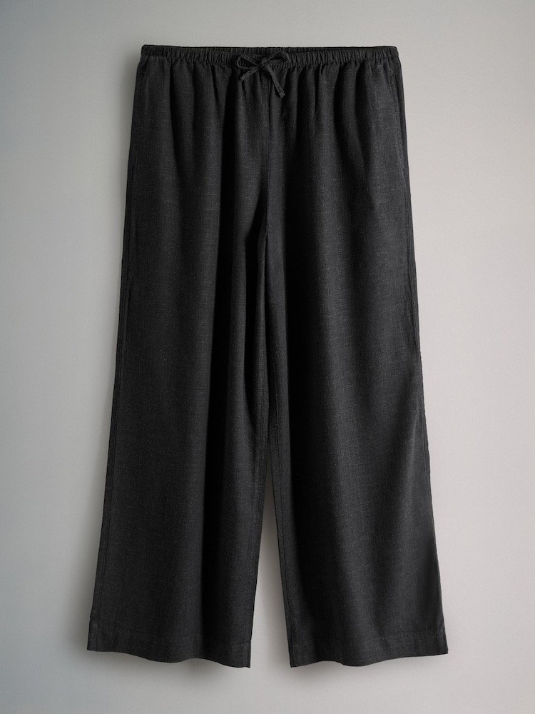 The Set Black/White 2 Pack Wide Leg Pull On Trousers with Linen - Image 9 of 11