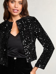 Lipsy Black Petite Sequin Cropped Jacket - Image 2 of 4