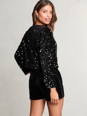 Lipsy Black Petite Sequin Cropped Jacket - Image 4 of 4