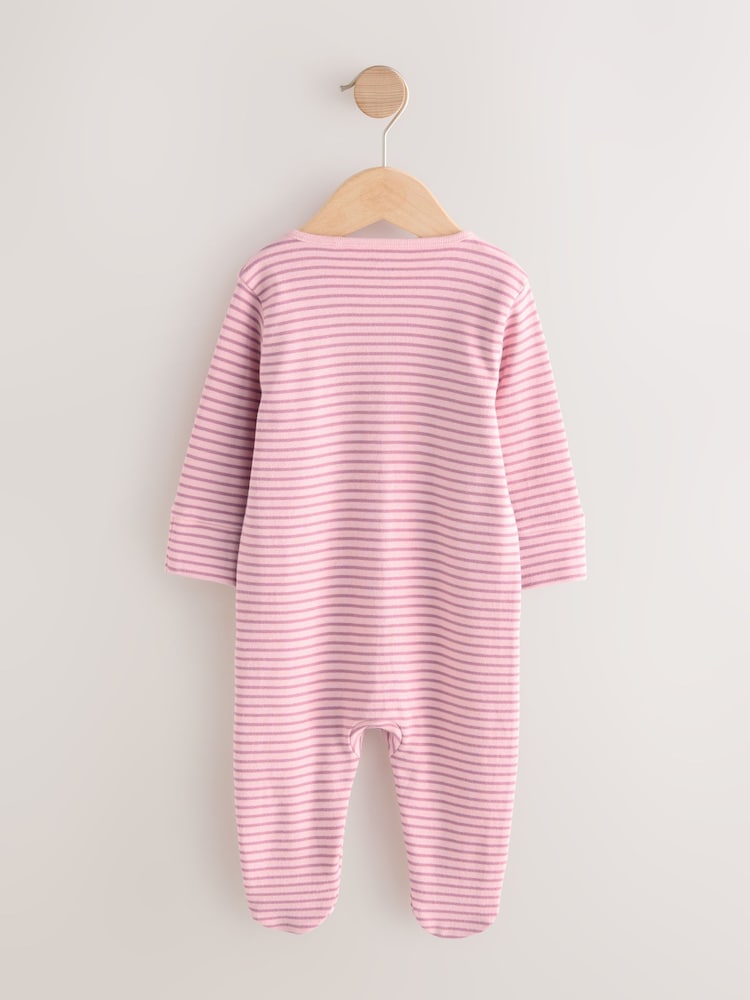 Pink Striped Full Length 100% Cotton Sleepsuit - Image 2 of 4