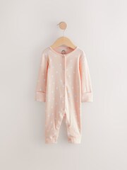Peach Pink Dot Print Rompersuit With Full Sleeves - Image 1 of 4