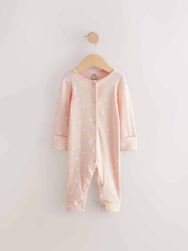 Peach Pink Dot Print Rompersuit With Full Sleeves - Image 1 of 4