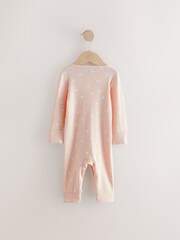 Peach Pink Dot Print Rompersuit With Full Sleeves - Image 2 of 4