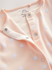 Peach Pink Dot Print Rompersuit With Full Sleeves - Image 3 of 4