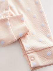 Peach Pink Dot Print Rompersuit With Full Sleeves - Image 4 of 4