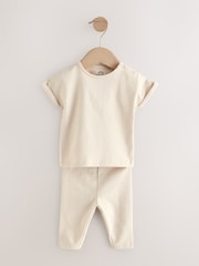 Stone 2 Piece Stripe Short Sleeve T-Shirt And Leggings Set - Image 1 of 4