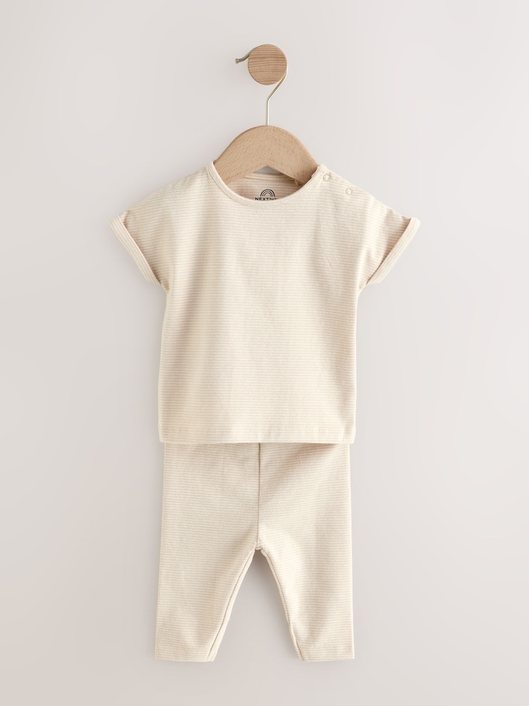 Stone 2 Piece Stripe Short Sleeve T-Shirt And Leggings Set - Image 1 of 4